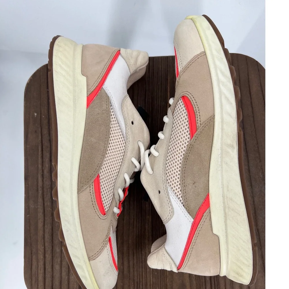 ECCO ST.1 Lite Sneakers Beige White Orange Leather Mesh Low Top EU 39